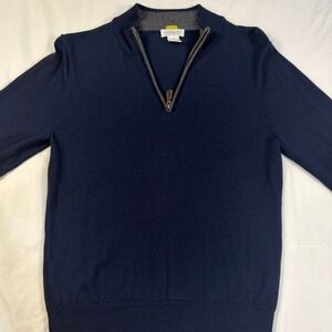 Piattelli Barney NY Mens Navy Quarter Zip Merino Wool Pullover Long Sleeve Small